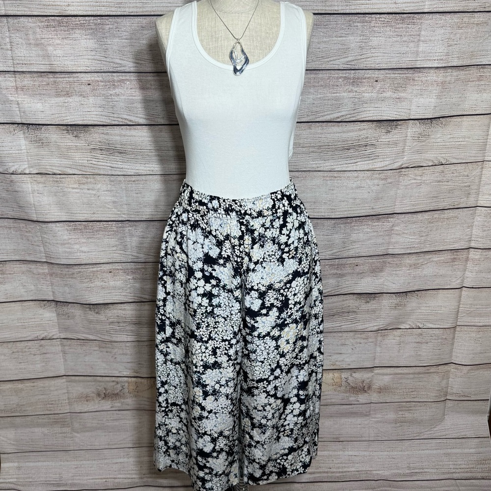 Club Monaco Black and White Floral Wide Leg Pants